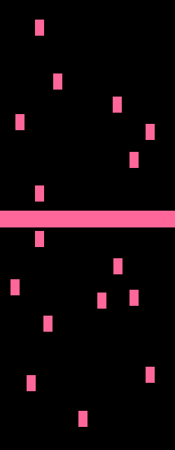 Pink squares shot downwards and upwards by a pink rectangle in the middle